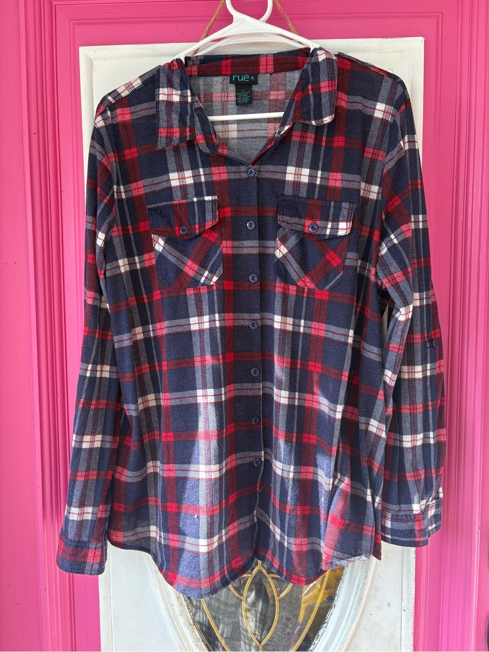 Rue21 Navy Blue and Red Plaid Button-Up Shirt